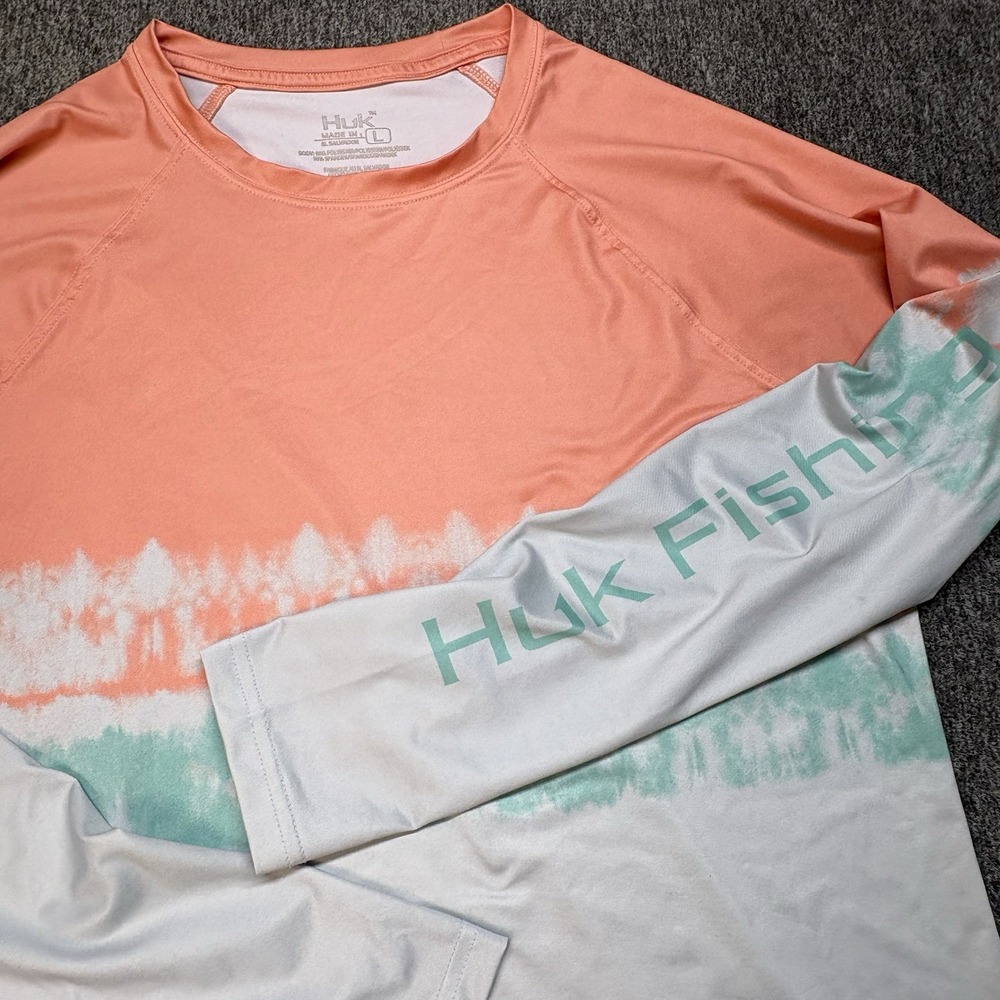 Huk Pursuit Salt Dye Fishing Shirt Women's L Performance Sun Protect Long Sleeve